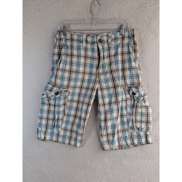 American Eagle Cargo Shorts Mens 28 Plaid Preppy Longer Length - Picture 1 of 12